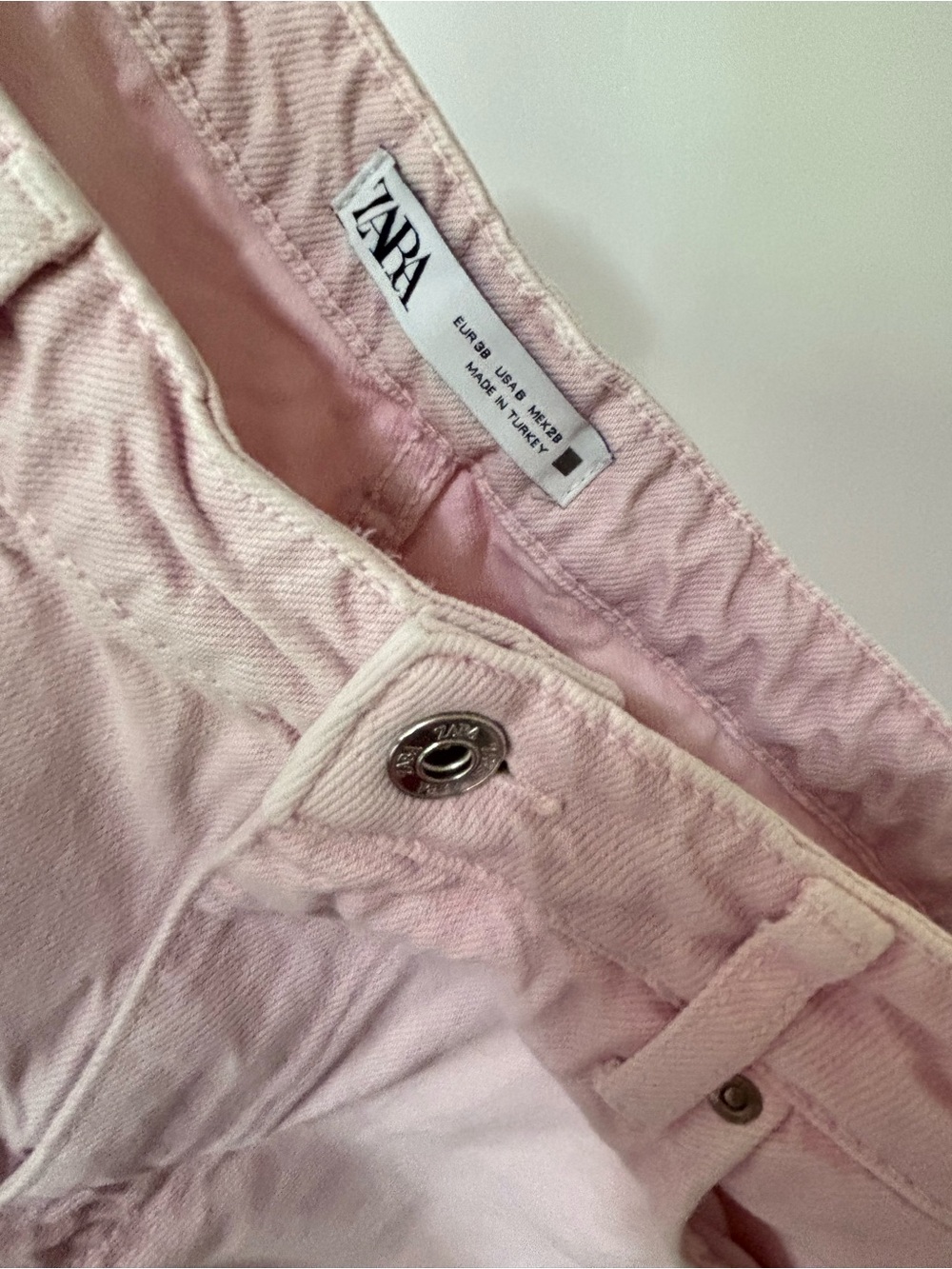 Zara| Pale Pink Wide-Leg Regular Rise Denim Jeans Sz 6 - Picture 5 of 6
